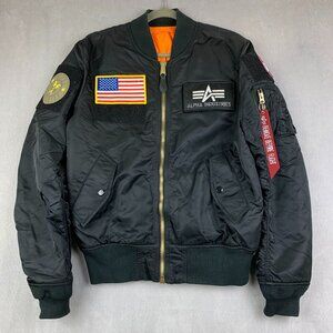 Alpha Industries Mens MA-1 Heritage Bomber Jacket Medium Slim Fit Black Full Zip